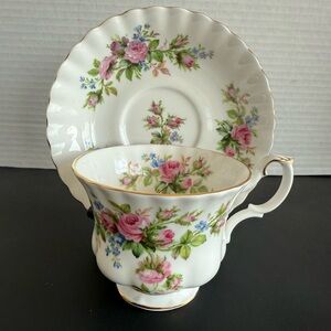 Vintage Royal Albert Fine Bone China Teacup and Saucer in Pattern “Moss Rose”